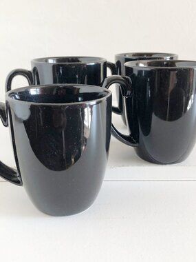 Vintage 90s Corelle Coordinates Black Ceramic Coffee Mugs